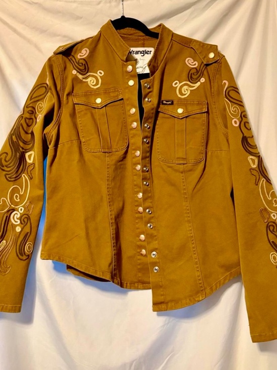 Wrangler Jackets & Blazers - Wrangler Mustard Tan Embroidered Button-Front Jean Jacket